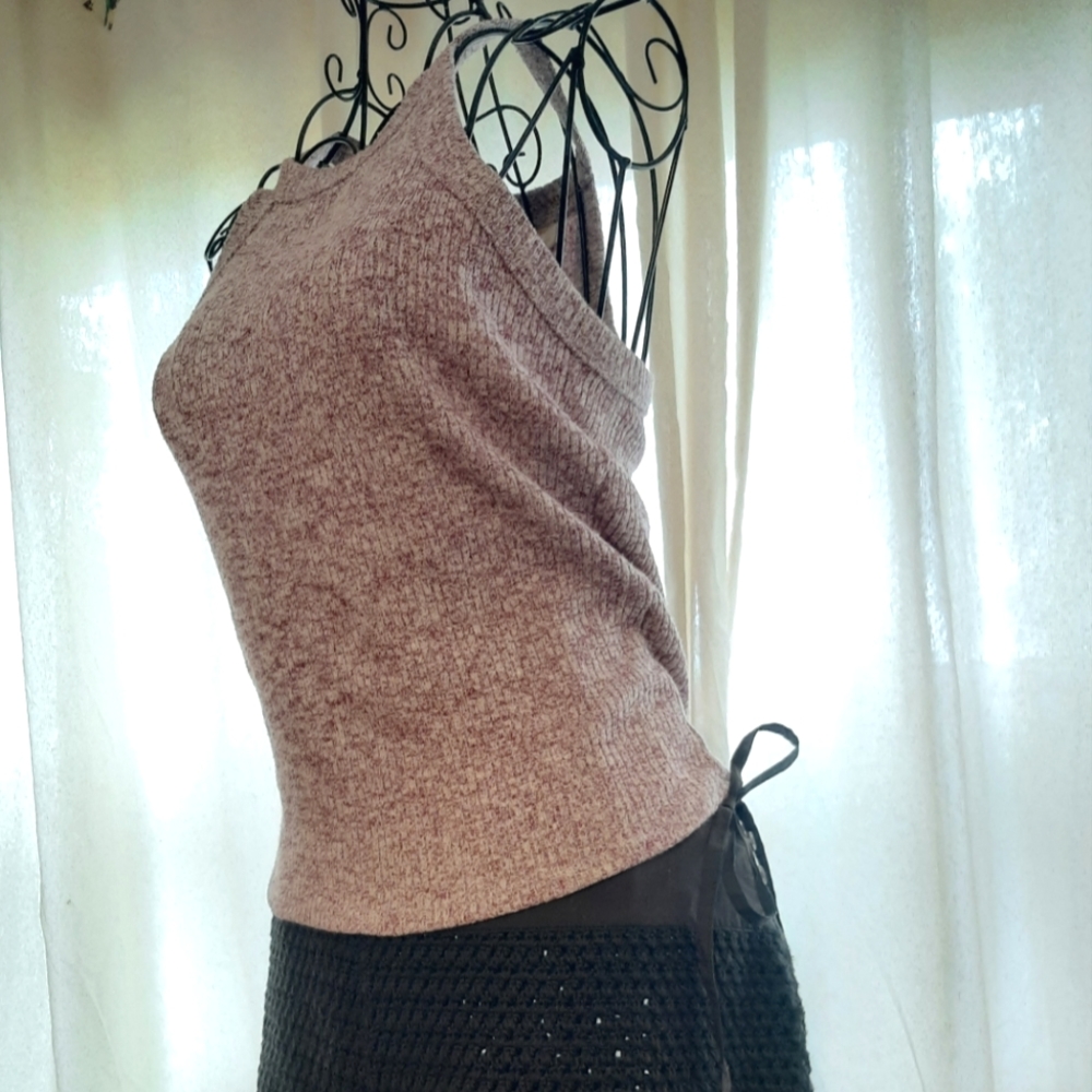 Pink Knit Racerback High Collar Sleeveless Tank Top Anthropologie